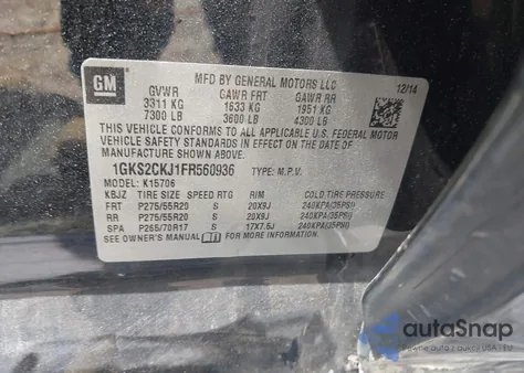 2015 GMC Yukon Denali from USA, damaged, VIN 1GKS2CKJ1FR560936